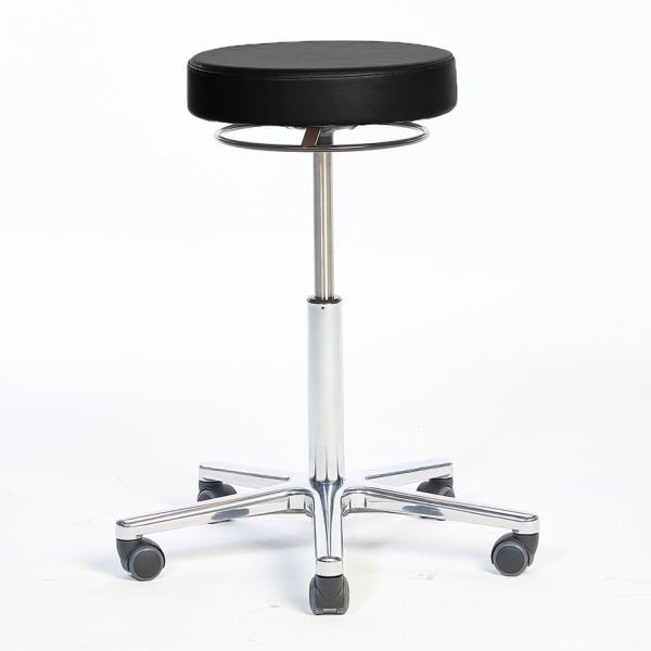 Arbeitshocker, Bezug compact schwarz, Höhenverstellung 57 - 76 cm mit Ringauslösung, ohne Fußring